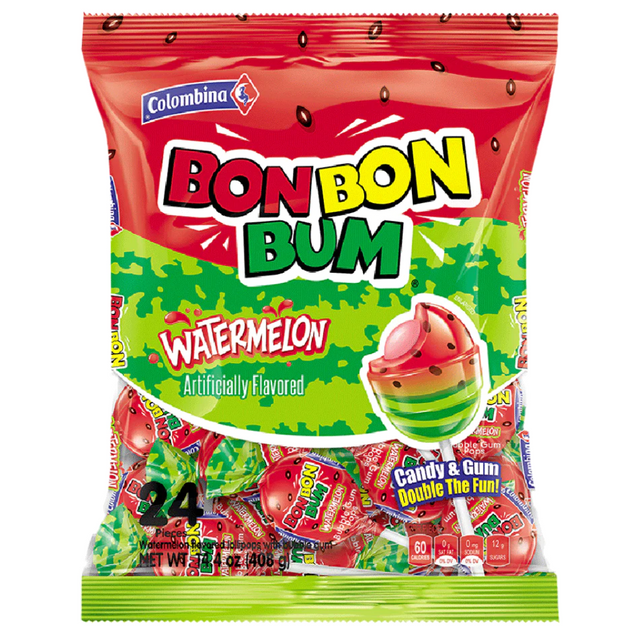 bon Bon Bon Bum Watermelon Lollipops 24 Units Bag | Bon Bon Bum Sandia