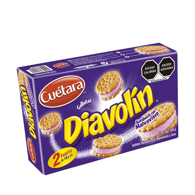 Diavolin Cookies (Marshmallow Biscuit With Coconut) | Galletas Diavolin Sandwich Con Malvaviso y Coco| By Cuetara 280gr