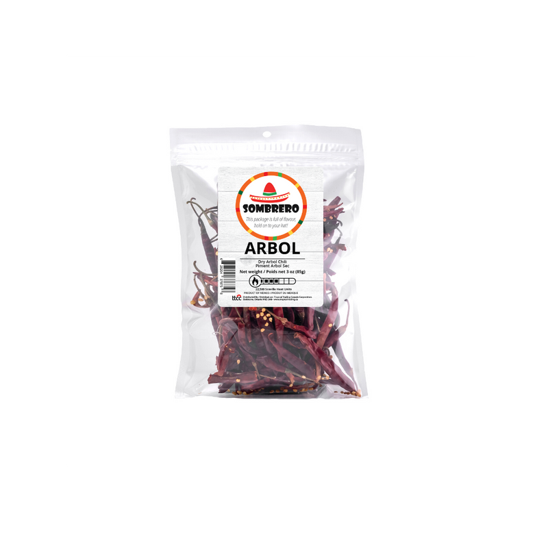 Dried Arbol Chili Peppers (Bird's Peak-Rat's Tail Chili) | Chile Arbol Seco | By Sombrero