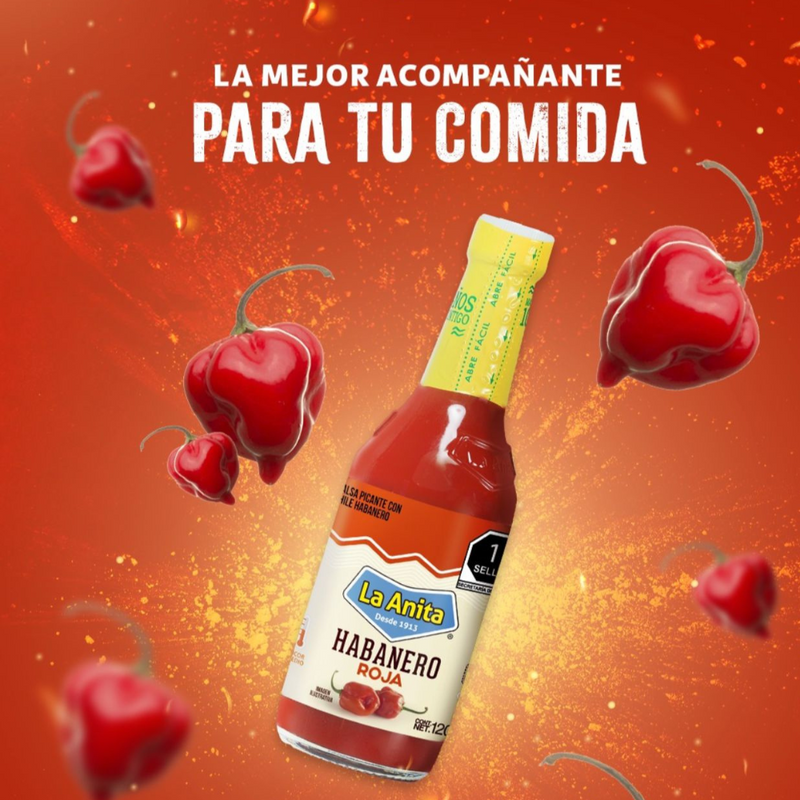 Red Habanero Pepper Sauce 120ml | Salsa Roja de chiles Habanero | By La Anita