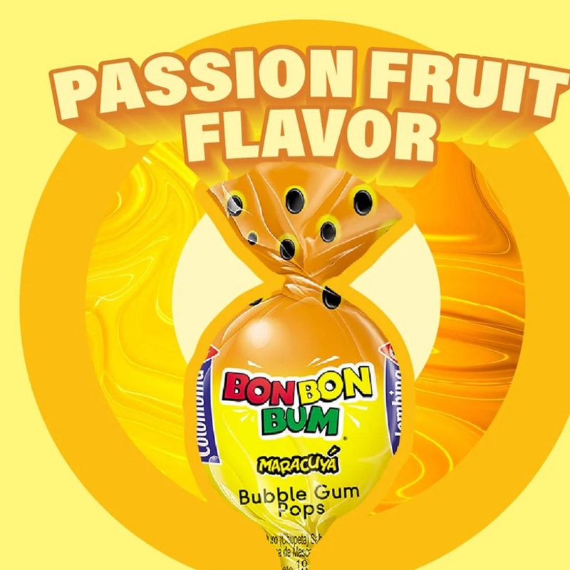 Bon Bon Bum Passion Fruit Lollipops 24 Units Bags | Bon Bon Bum de Maracuya (Parchita) | By Colombina