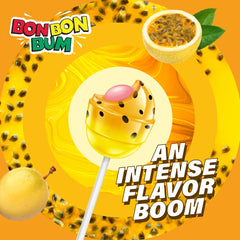 Bon Bon Bum - Bubble Gum Filled Lollipops, Passion Fruit (Maracuya) Flavour - 24 Units