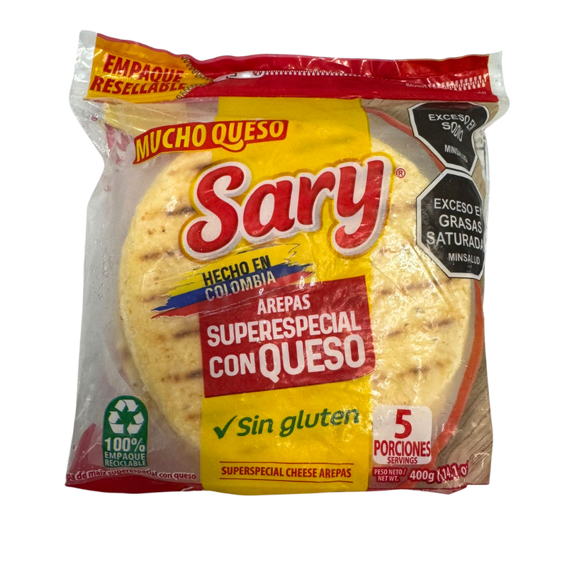 Yellow Corn Arepas with Cheese x5 | Arepas de Maíz Amarillo Super Especial con Queso | By Sary 400gr | Precooked