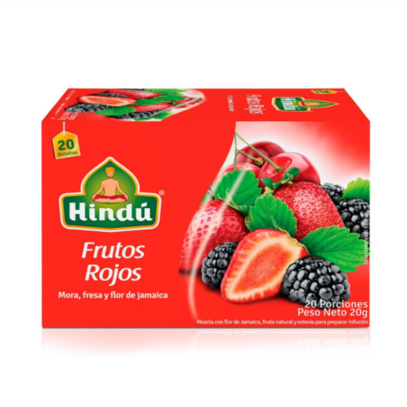 Mixed Berries Tea (Hibiscus, Blackberry, and Strawberry) 20 Tea Bags, 20gr | Frutos Rojos ( Mora, Fresa, y Flor de Jamaica) | By Hindu