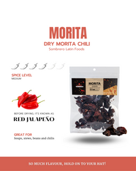 Dried Morita Chili Peppers by Sombrero, great for salsas, adobos and moles! 145gr